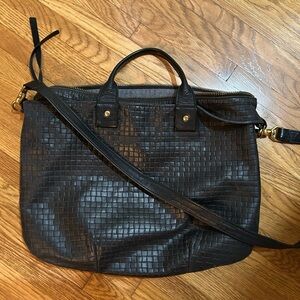 Clare V. Vintage Moyen Messenger Bag Woven Black Leather